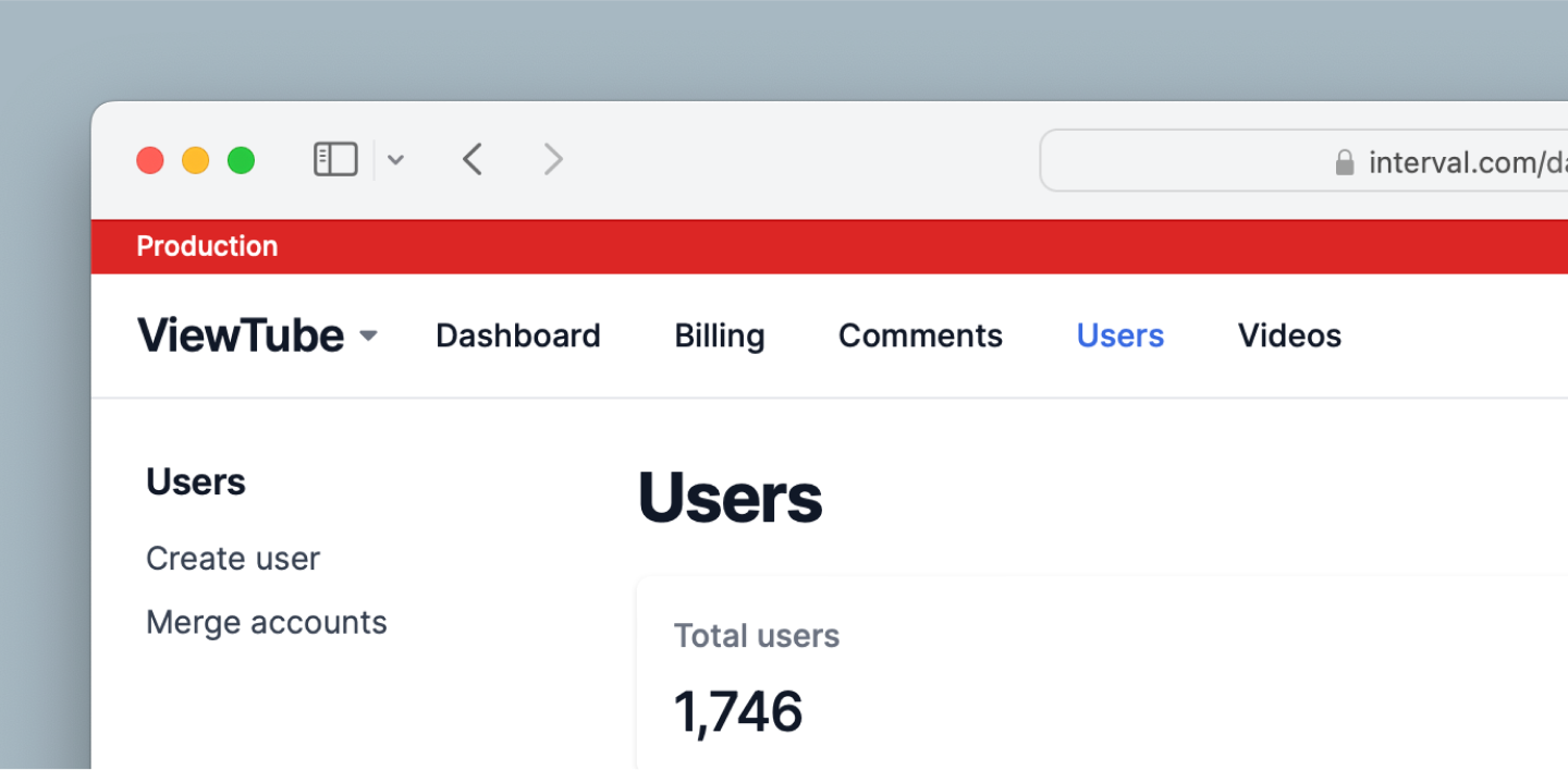 A screenshot of the dashboard with a red bar across the top of the screen that says 'Production'.